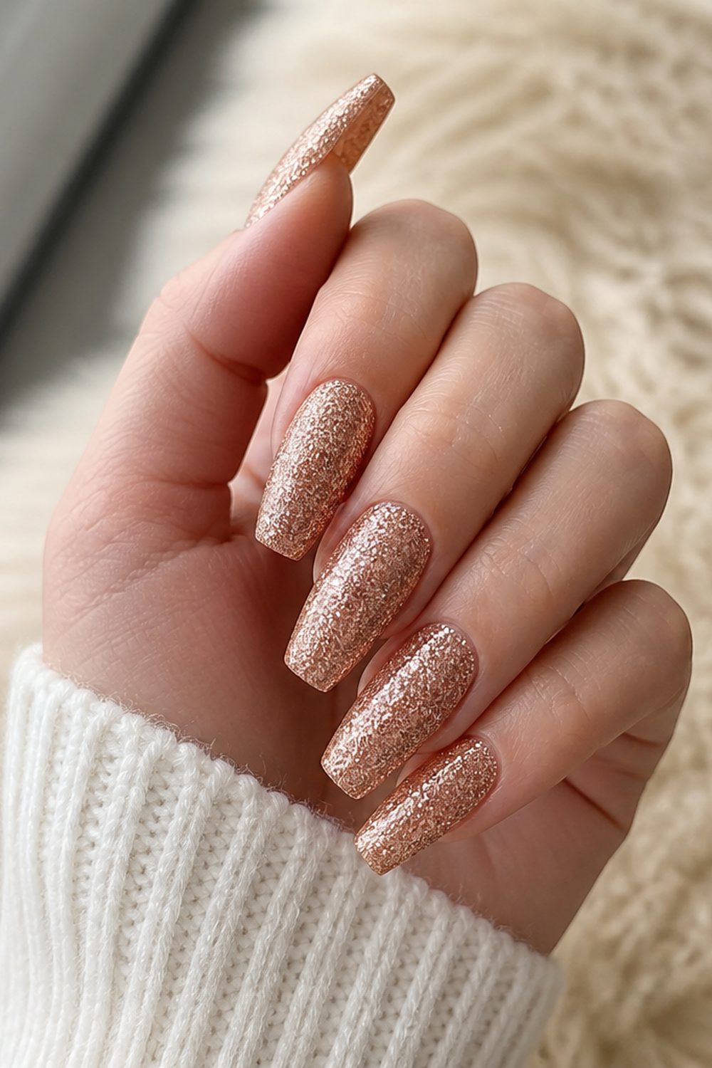 Rose gold glitter coffin nails