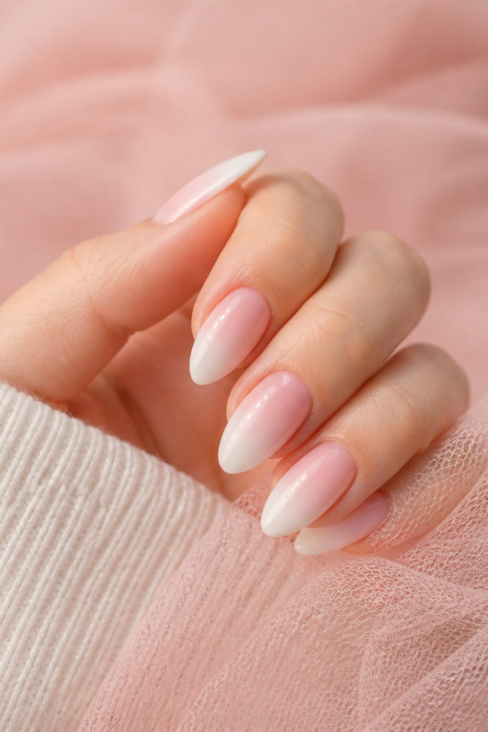 Pink and white ombre almond nails