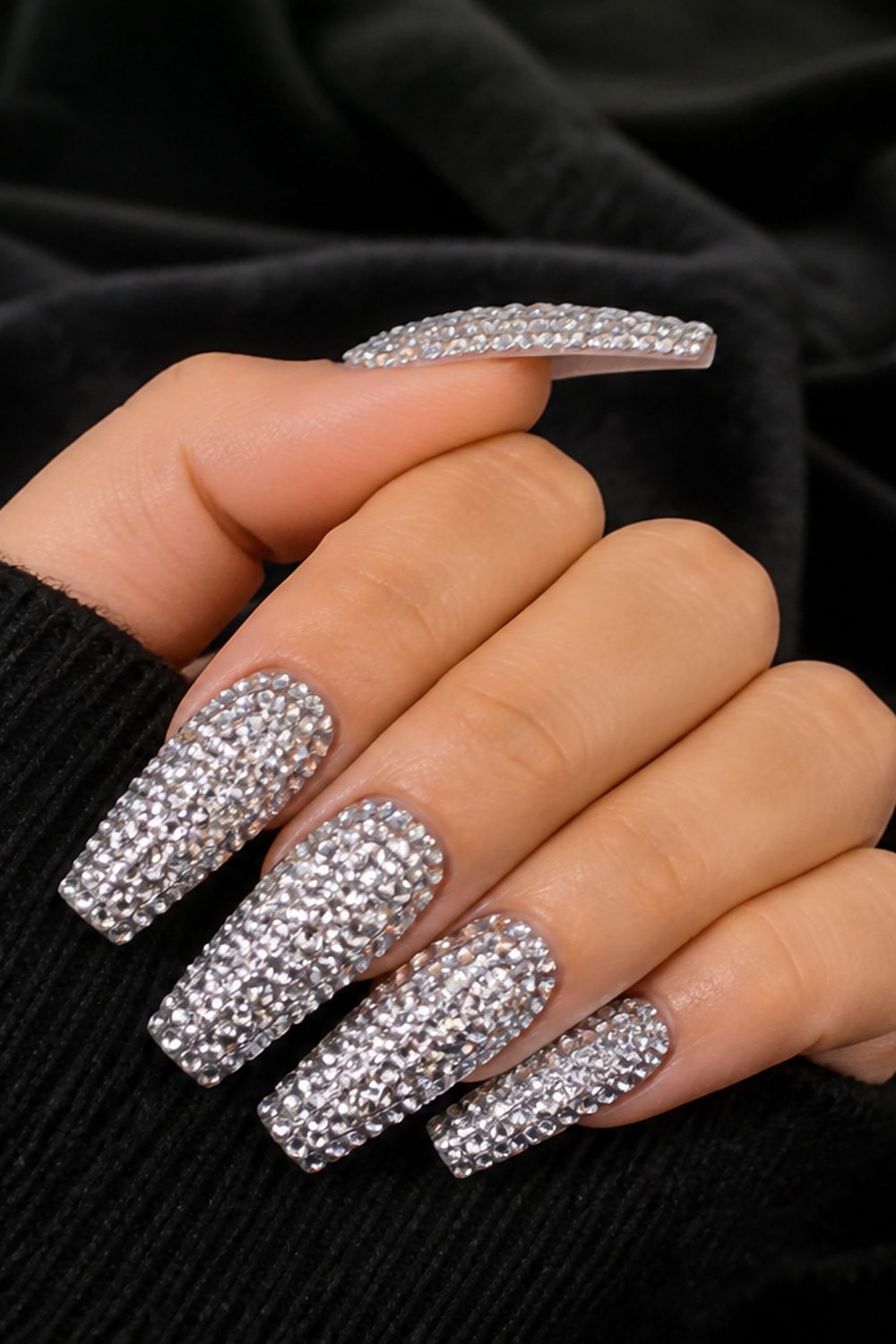 Rhinestone crystal encrusted coffin nails