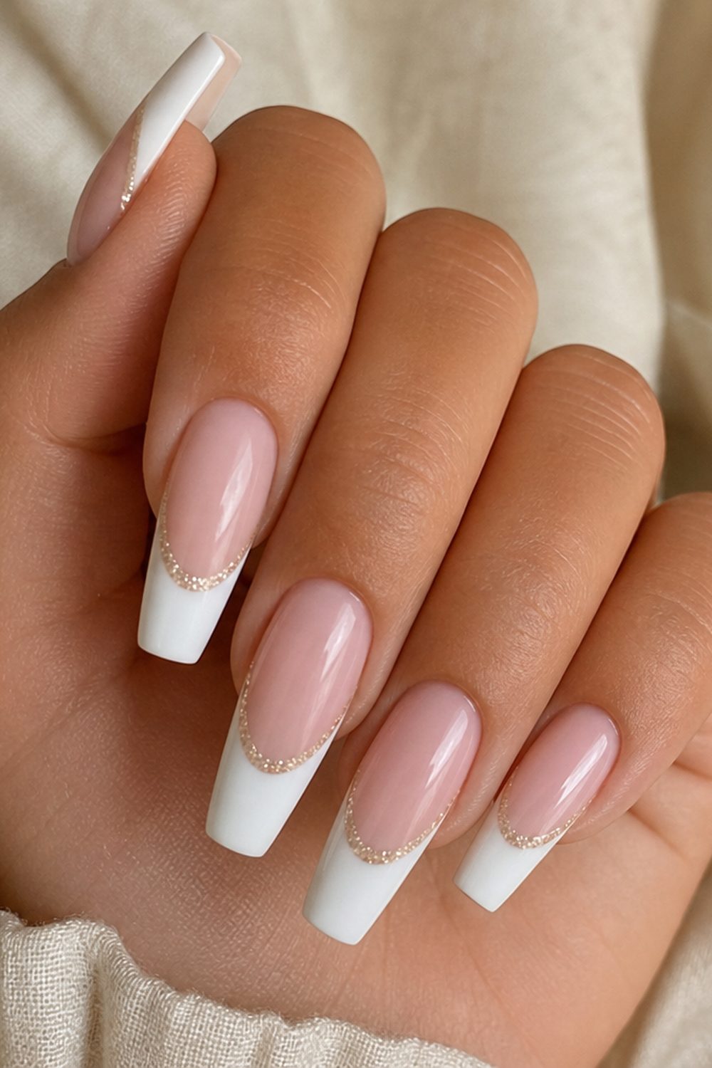 French tip glitter coffin nails